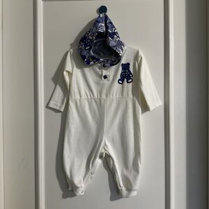 Circo Vintage 12 Months Baby Romper Blue Hood Teddy Bear White